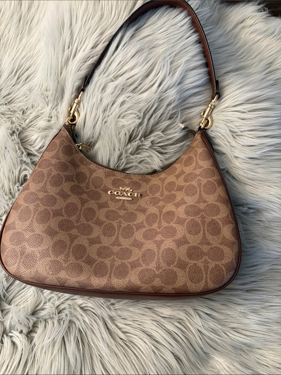 Coach Handbags - Coach Tan Signature Canvas Crescent Hobo with Gold Hardware